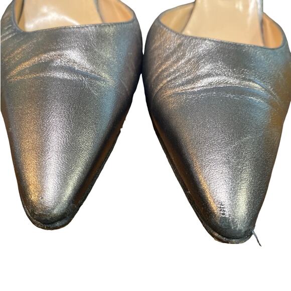Manolo Blahnik Pewter Leather Carolyne 50 Pointed Toe Slingback Pumps Sz 41.5 - Picture 5 of 12